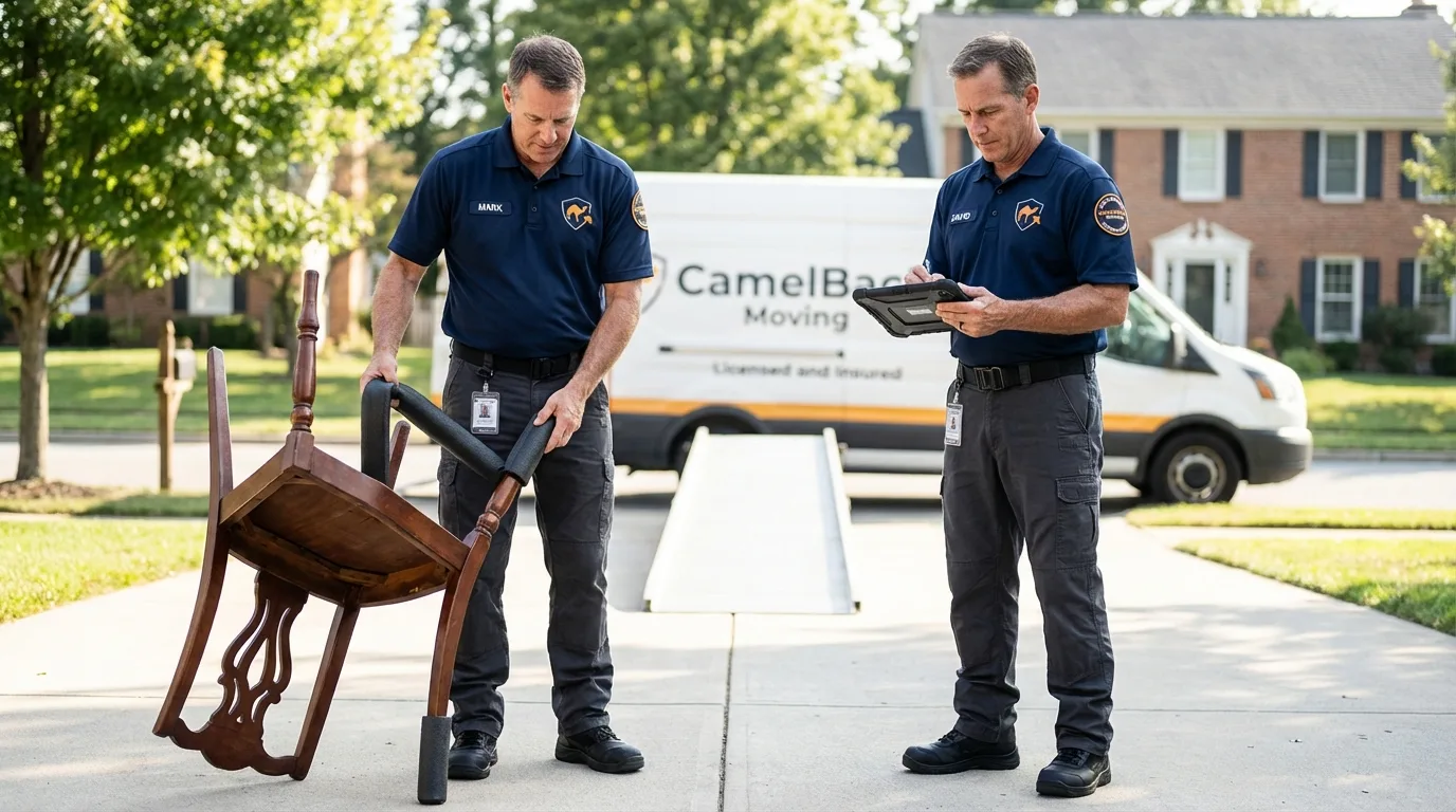 Movers inspecting furniture for damage prevention before loading in Kanab, UT