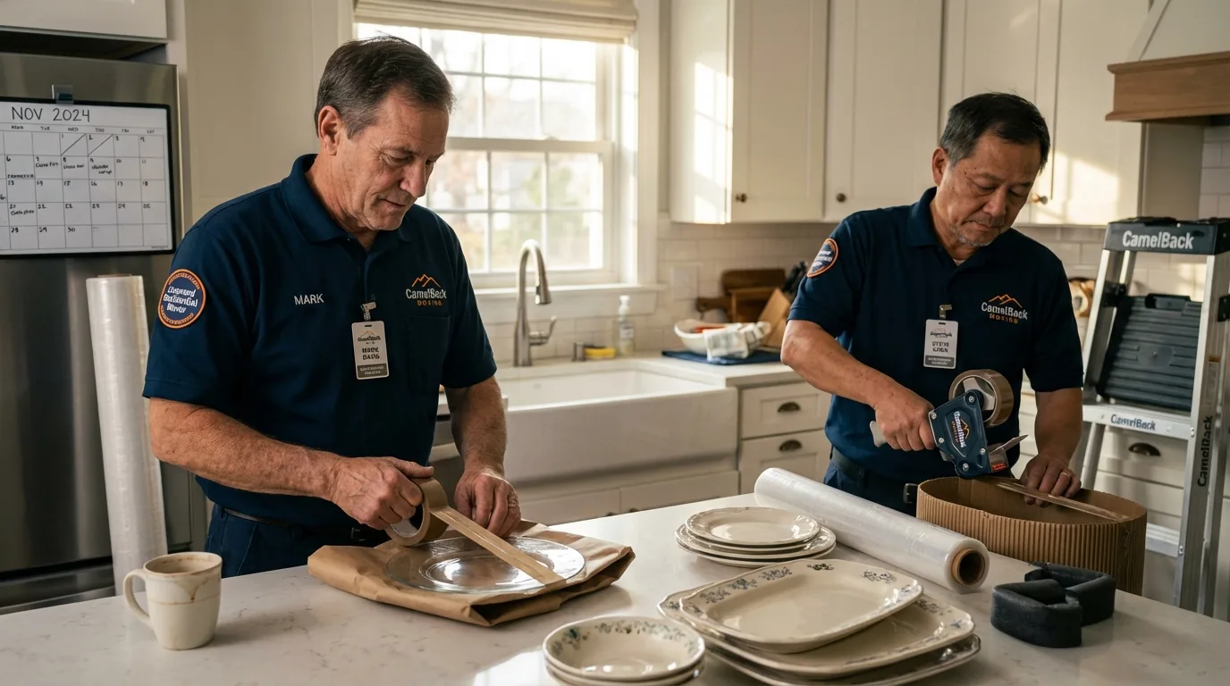 Professional crew packing kitchen dishware in Kanab, UT